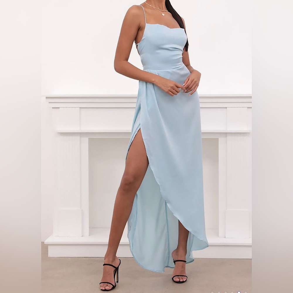 Lucy In The Sky - Sierra Satin Luxe Maxi in Dusty Blue - Medium